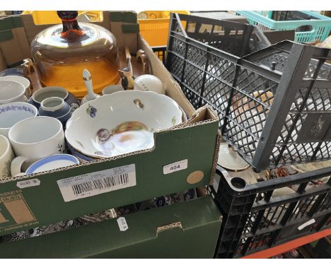 Four boxes of mixed pottery and glass including Wedgwood, Losol Ware plates etc. 
