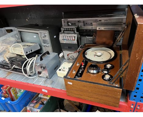 A selection of electronics to include a vintage Sharp GF555, a PrinzSound TR11 cassette recorder, a Sanyo stereo cassette rec