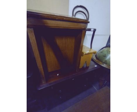 A vintage child's desk, a child's bentwood chair and a painted box stool. 