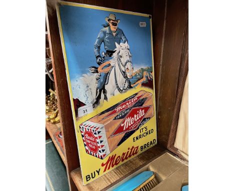 A reproduction Ande Rooney Merit advertisement enamel sign depicting the Lone Ranger 27cm x 40cm. 