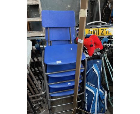4 vintage blue seat lab stools 