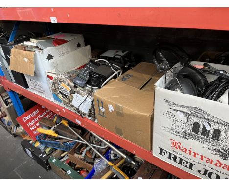 A large quantity of music items to include vintage headphones, Telefunken reel to reel player, Philips reel to reel player, a