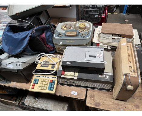 A collection of vintage tape recorders, cassette recorders / players, Grundig TK20 reel to reel player, a Philips reel to ree