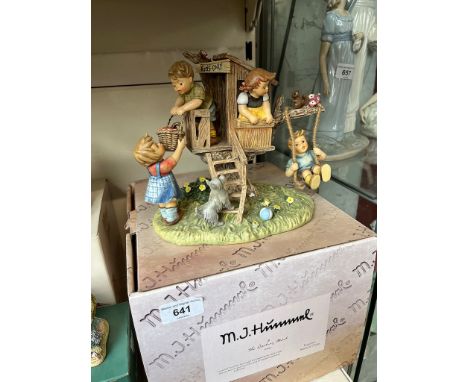 A large figure by M J Hummel for Danbury Mint depicting children playing in tree house marked Kids Only, on grass and on swin