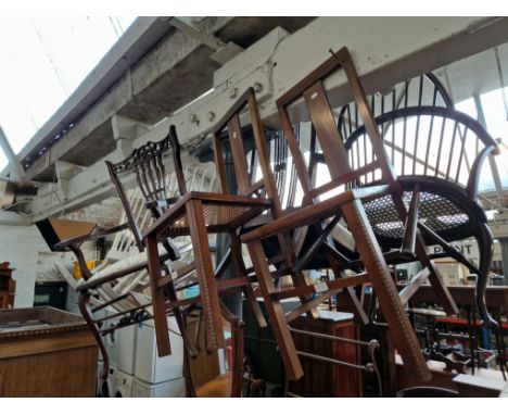 Two cane seat bedroom chairs and a Chippendale style carver chair. 
