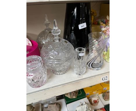 A Caithness glass vase, a large black glass vase, various pieces of crystal including lidded bon bon dishes, 2 ceramic vases 