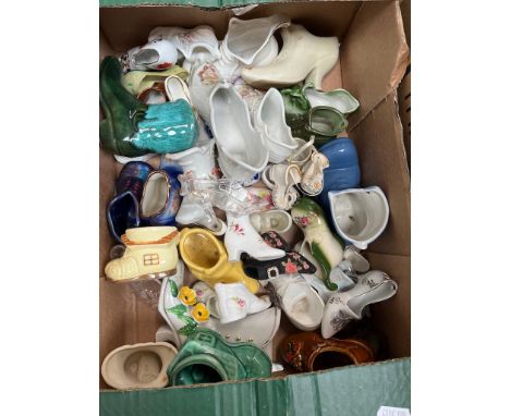A box of ceramic shoes including Hammersley and Ashley Down etc 