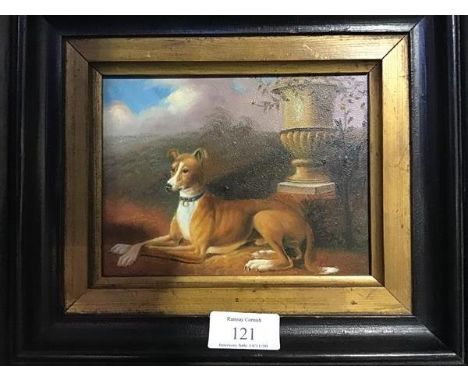 A 19thc style portrait of a Greyhound, oil on board (excl. frame:11cm x 15cm)
