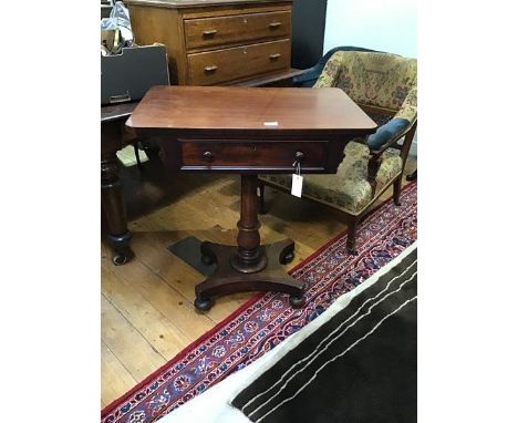 A William IV mahogany occasional table c.1830, the rectangular top above a fitted drawer with detachable liner, raised on a p
