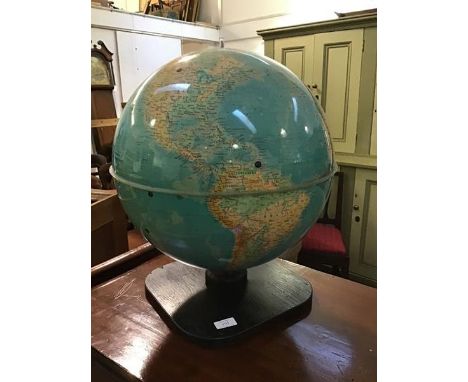 A Mid Century terrestrial wooden mounted desktop globe (h.51cm x 45cm)