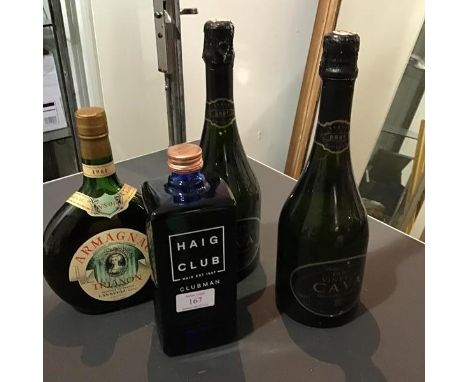 A mixed lot of wines and spirits consisting of a Haig Club single grain Scotch whisky, 700ml together with a 1961 Armagnac an