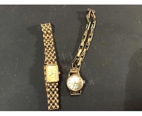 A 9ct gold lady's circular Rotary wristwatch on sprung 9ct gold bracelet together with a 9ct gold Geneva lady's wristwatch on