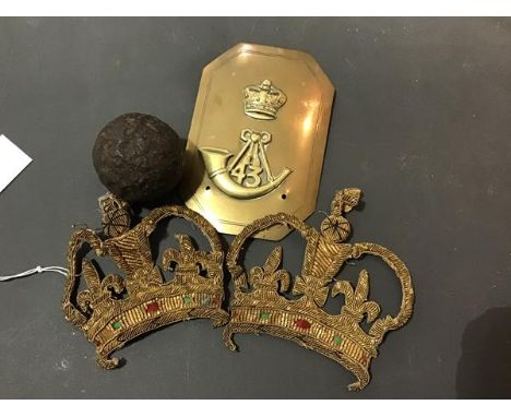 A Regimental cross belt plate for the 43rd (Monmouthshire) Regiment of Foot, brass plate with cast crown and bugle numbered t