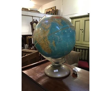 A Mid Century illuminating terestrial Atlas globe on perspex and metal stand (h.59cm x 43cm)