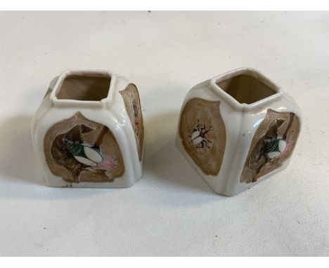 A pair of Royal Worcester inkwells decorated with insects in Chinese style. Late 19th century W:8cm x H:7cm