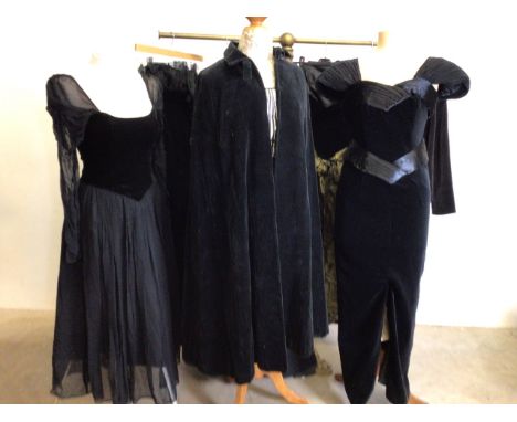 Two Laura Ashley velvet evening dresses together with another six velvet dresses, a cloak and a jacket. Laura Ashley dress wi