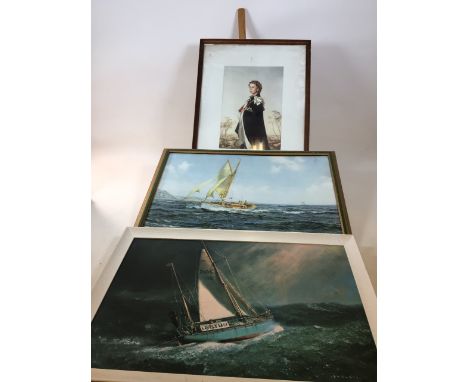 Two yachting prints together with another of royal interest from painting by Pietro Antigone W:82cm x H:57cm dimensions of la