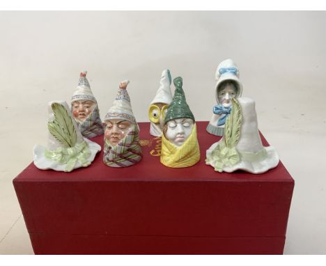 Seven Royal Worcester Candle Extinguishers, to include Old Woman, Owl, Mr Caudle, two Tyrolean Hats and two others. Approx 9c