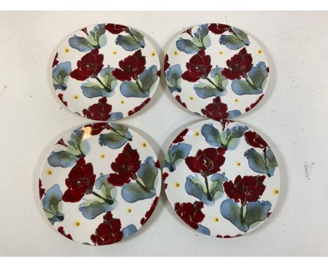 Four Poole pottery poppy plates designed by Janice Tchalenko. W:23cm x D:23cm