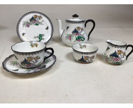 Early twentieth century Royal Doulton tea set for one . Decorated in oriental style. Height of teapot 11cm 