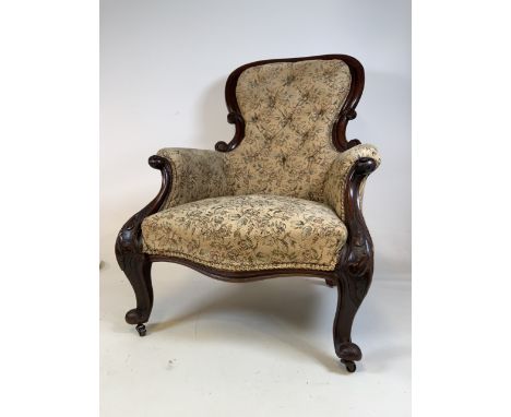 A Victorian mahogany upholstered button backed chair.Seat height H:42cm