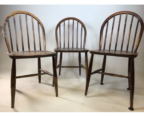 Three Ercol chairs - one with original label. Circa 1960s. A/FW:40cm x D:40cm x H:82cm