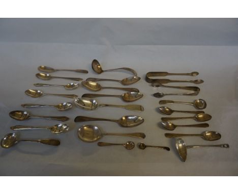 A large collection of assorted hallmarked silver flatware to include Georgian mustard spoon, ladle, teaspoons etc.