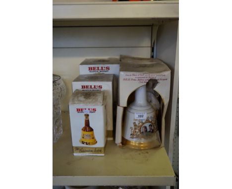 Five various Bells scotch whisky, celebration and commemorative bells to include the marriage of the Prince Andrew with Miss 
