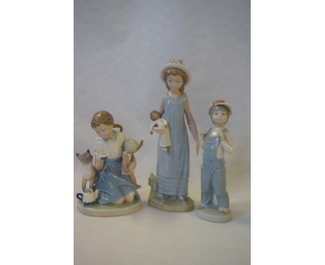 Three various Lladro figurines to include a girl with kitten and doll