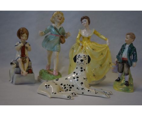 A mixed lot of assorted ceramics to include three Royal Worcester figurines 'Saturday's child', 'Thursday Child', a Royal Dou