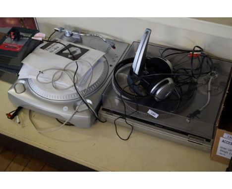 A Technics SL-B2 record player together with a further Technics ion record player.