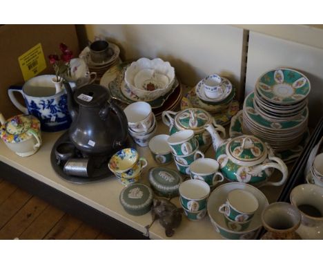 A mixed lot of assorted ceramics to include a Royal Copenhagen model of a dog, Wedgwood Jasperware, tea service, etc.
