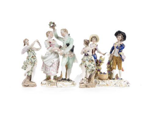 COLLECTION OF CONTINENTAL PORCELAIN FIGURES LATE 19TH / EARLY 20TH CENTURY including a Sitzendorf-type lady and gentleman pai
