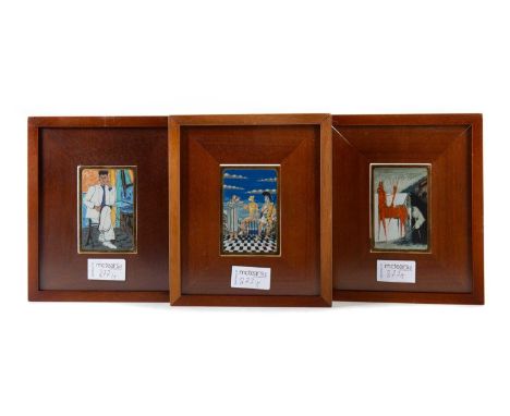 ARTINVEST, FIVE GREEK SILVERGILT PICTURES CIRCA 1977 on .999 silver, each by one of five artists, all signed, numbered 127 of