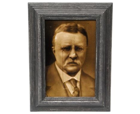 JH Barrett & Co portrait tile of Theodore Roosevelt, modelled by George Cartlidge, 23cm x 15cm.