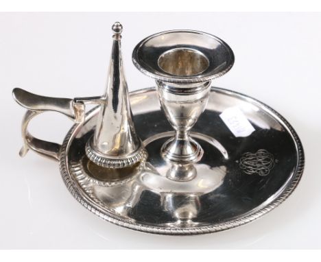 Silver chamber candlestick with gadrooned edges, monogrammed, by S. & G. Whitford, 1802, the extinguisher 1838, 8oz.