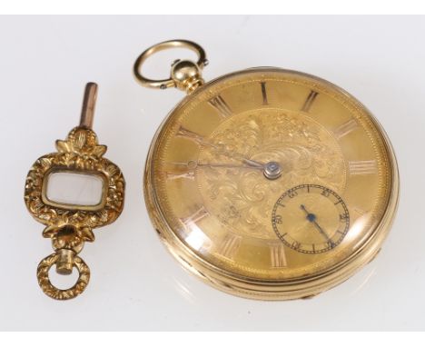 Lever watch, unsigned, no 46270, full plate with compensator balance and gold dial in 18ct gold open face case, engine turned