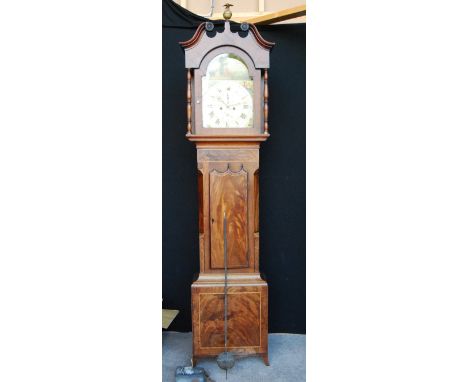 Mahogany longcase clock by Thomas Humphries, Barnard Castle, with anchor escapement striking on a bell, the swan neck pedimen