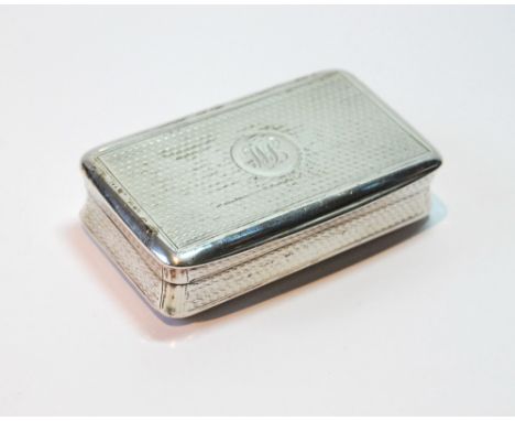 Silver rectangular snuff box, engine-turned, with waisted sides, by Phipps, Robinson & Phipps, 1815, 76mm x 45mm x 20mm.