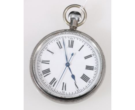 Keyless lever watch, probably Longines, of military issue style with bimetallic balance and overcoil, enamel dial with sweep 