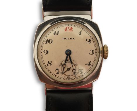 A gentleman's rare 1940's? platinum Rolex manual wind wrist watch, with Arabic dial, red 12 and subsidiary seconds, case diam