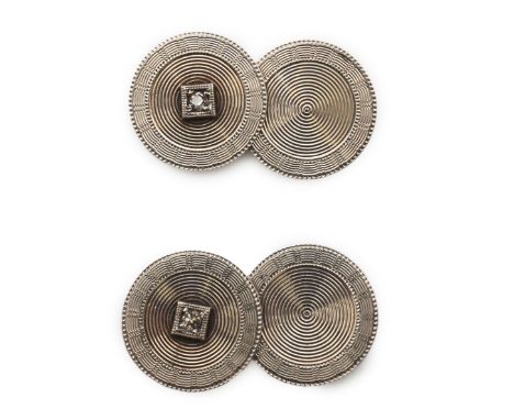 Zeithing, a pair of Art Deco gold and diamond cufflinks, Newark, New Jersey, 1920s each of engine turned design in bicoloured