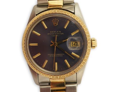 A gentleman's early 1980's stainless steel and gold Rolex Oyster Perpetual Date wrist watch, on a steel and gold Rolex bracel