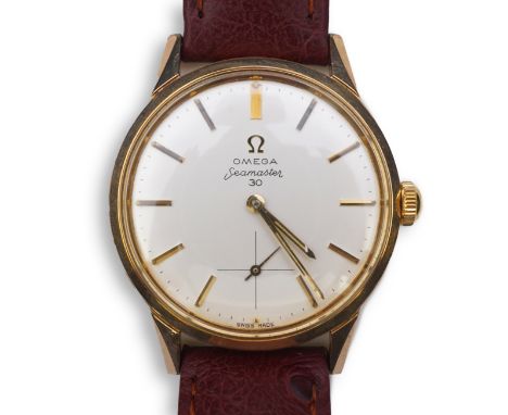 A gentleman's early 1960's steel and gold plated Omega Seamaster 30 manual wind wrist watch, on a later associated leather st