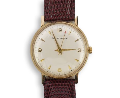 A gentleman's 1950's? 9ct gold Smiths Astral manual wind wrist watch, on a later associated Hirsch leather strap, with baton 