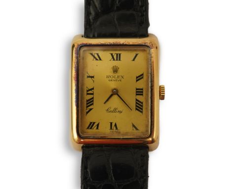 A gentleman's 18ct gold Rolex Cellini manual wind wrist watch, with rectangular Roman dial, case diameter 24mm, case back num