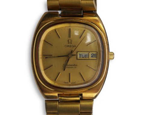 A gentleman's early 1980's steel and gold plated Omega Seamaster Automatic wrist watch, on a stainless steel and gold plated 