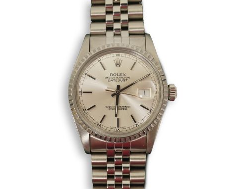 A gentleman's early 1980's stainless steel Rolex Oyster Perpetual Datejust wrist watch, on a stainless steel Rolex bracelet, 