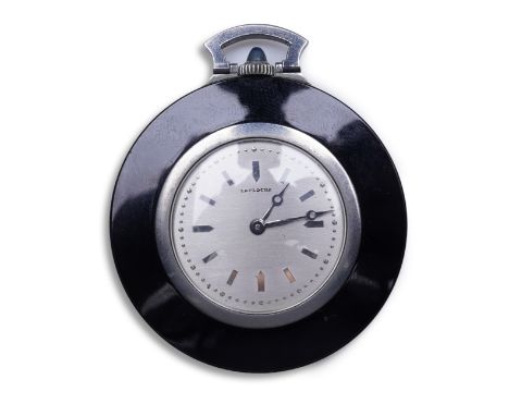 Lacloche Frères, an Art Deco onyx and sapphire pocket watch, circa 1925, of circular outline, the silvered dial with baton in
