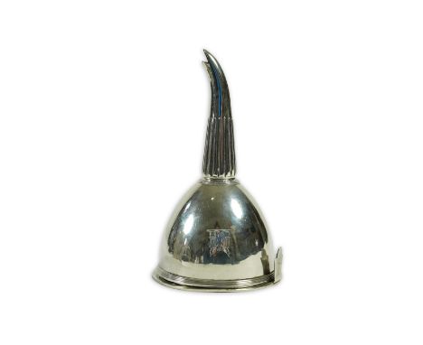 A George III silver wine funnel, by William Sumner I, with fluted spout and engraved armorial and initial, lacking muslin rin